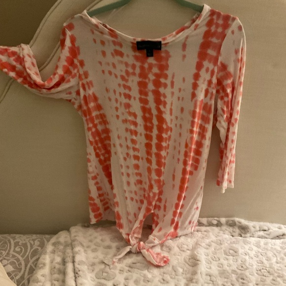 VALENTINES RED & WHITE tie dye blouse CREW NECK with knot tie long sleeve blouse - Picture 5 of 9